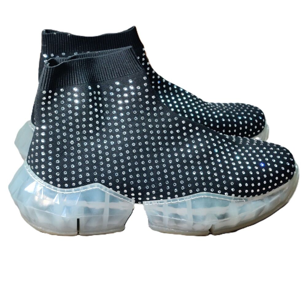Lemonade Akira Shine Rhinestone Sock Sneakers Black Slip On Shoes Women's 10
